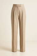 AI-generated concept of beige tailored trousers on an off-white background