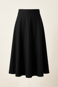 AI-generated concept illustration of a black midi skirt on an off-white background